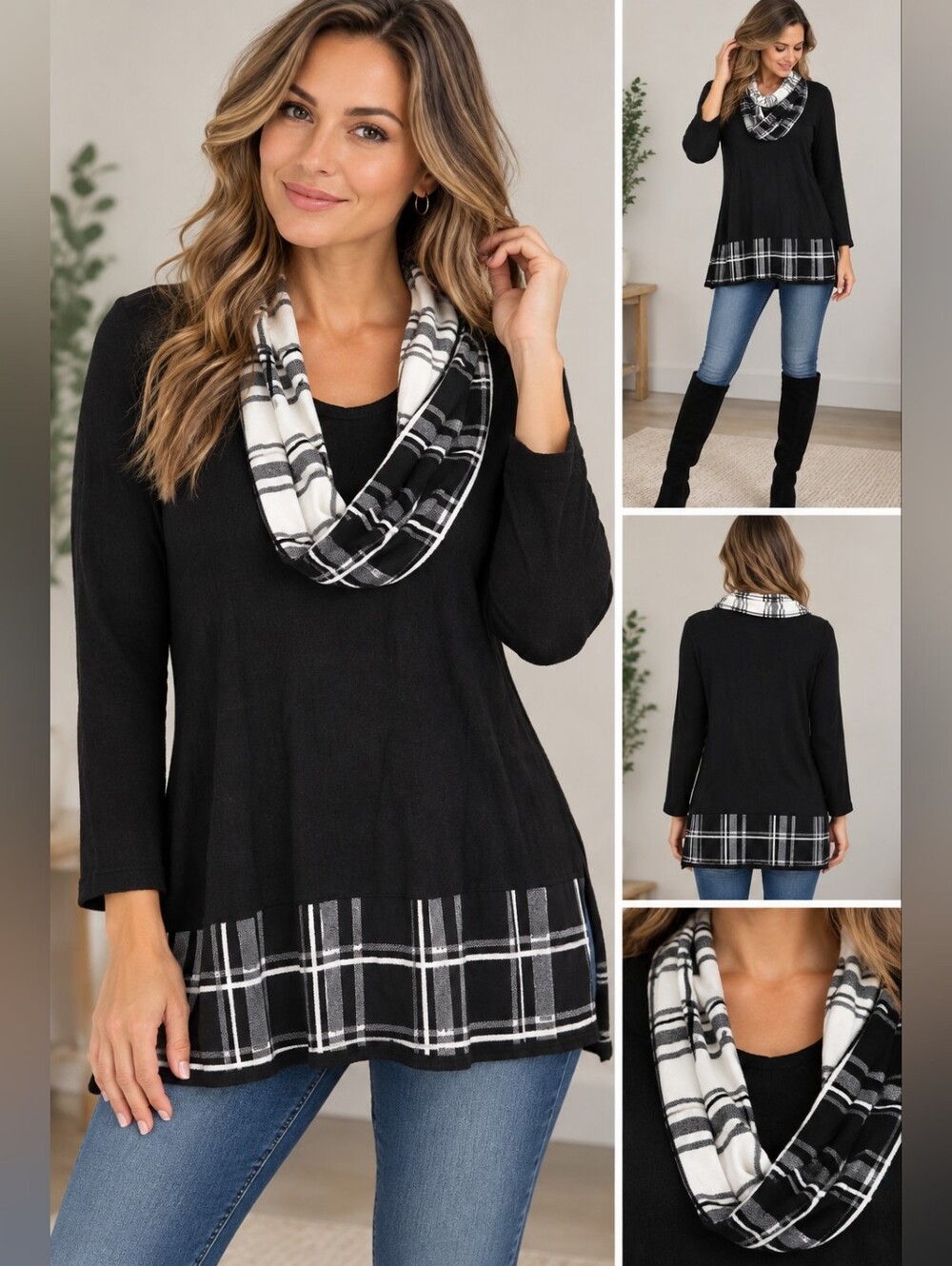 CD Daniels women's 2X black plaid long sleeve sweater #26